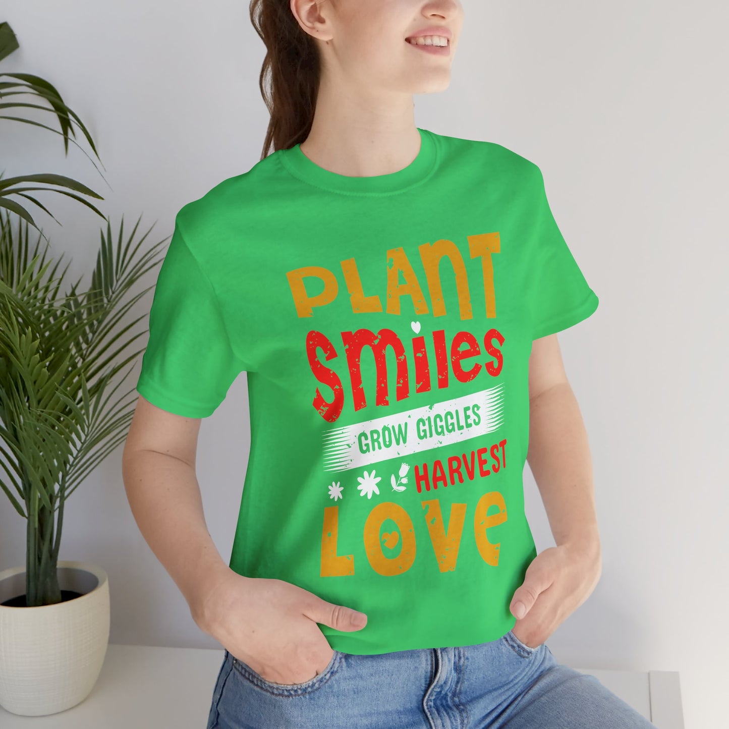 Plant Smiles, Grow Giggles, Harvest Love Tee – Wholesome Farmcore Graphic Shirt for Women| Unisex Jersey Short Sleeve Tee