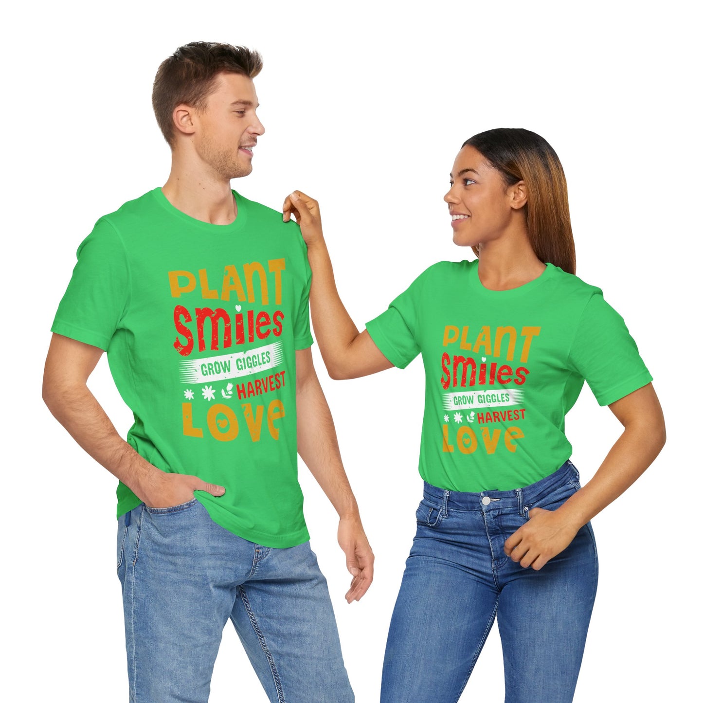 Plant Smiles, Grow Giggles, Harvest Love Tee – Wholesome Farmcore Graphic Shirt for Women| Unisex Jersey Short Sleeve Tee