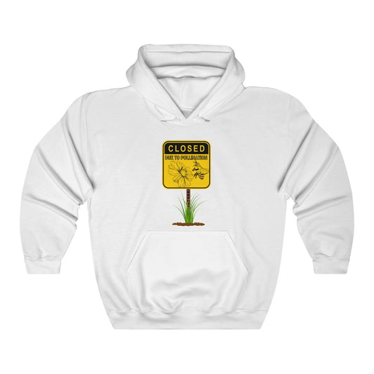 "Closed, Due to Pollination - White Unisex Heavy Blend Hooded Sweatshirt